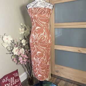 Fashion Nova Orange Print Tube Bodycon Midi Dress Size Medium